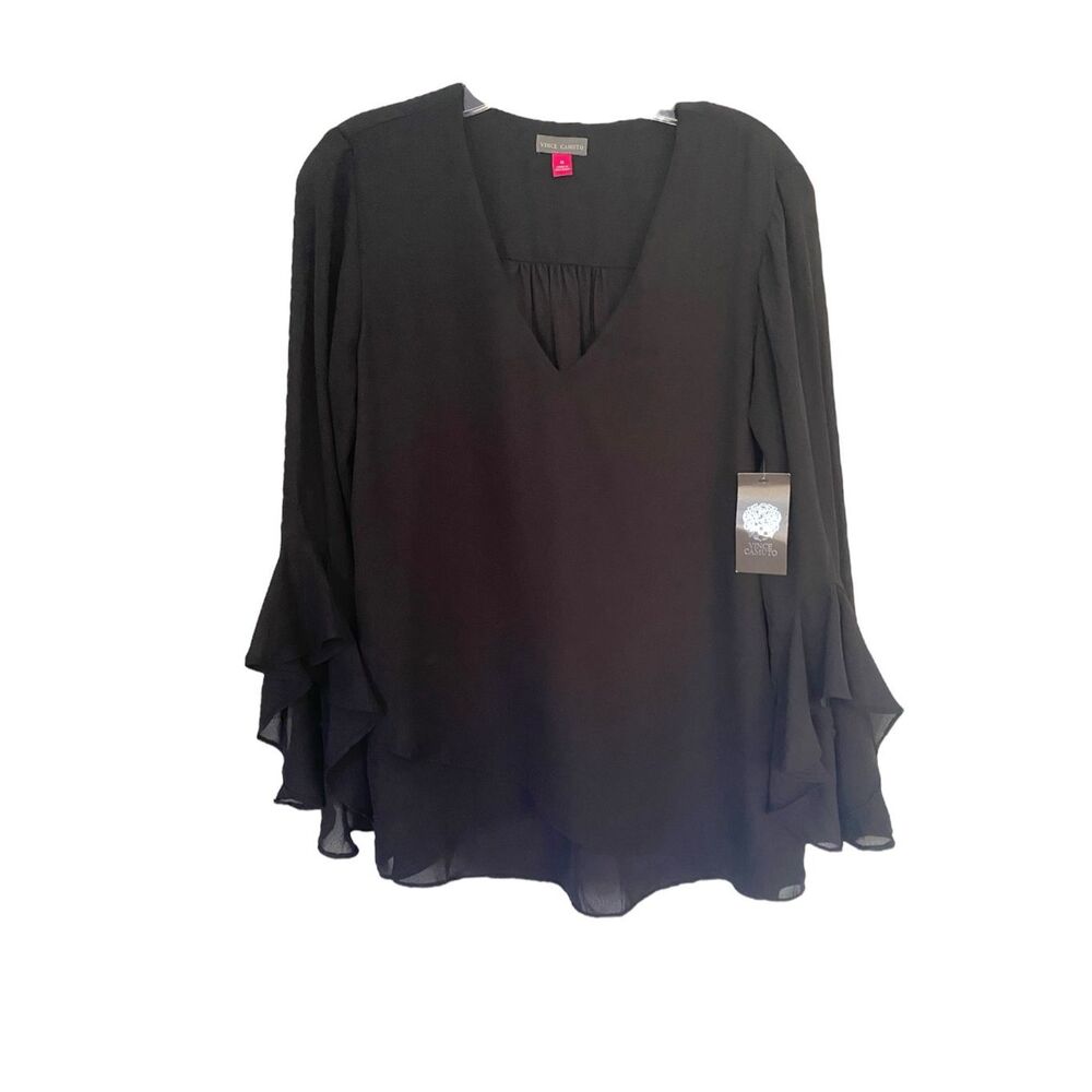 New Vince Camuto Black V Neck 4/4 Sleeve Top Sz M - Picture 3 of 12